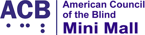 Logo of American Council of the Blind Mini Mall with 'ACB' in purple and text below.
