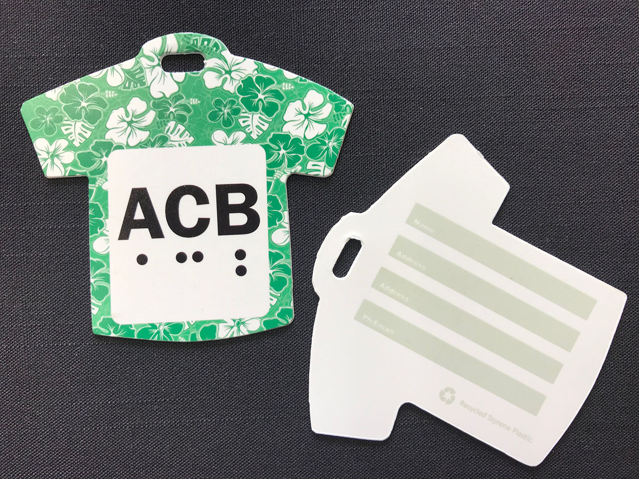 Green ACB Hawaiian Shirt Luggage Tag - front and back view