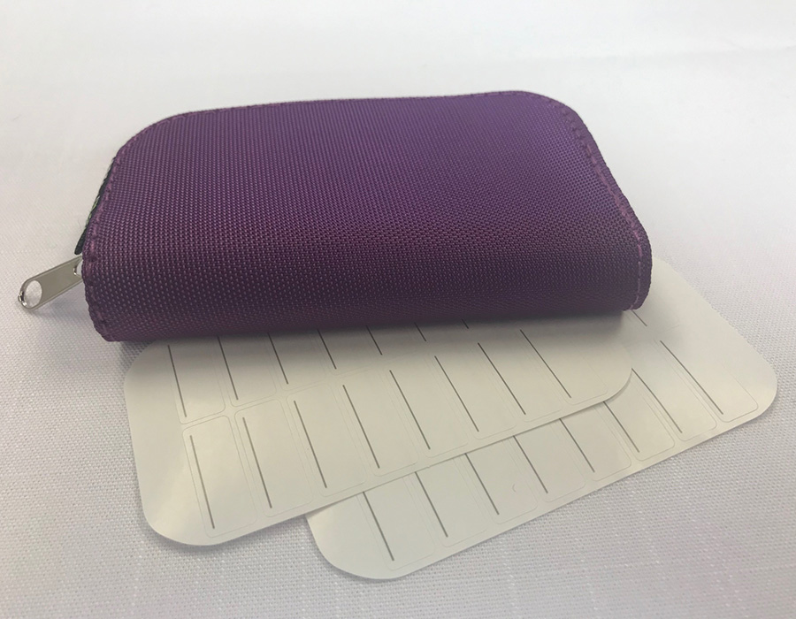 Purple zippered card organizer - closed back side view