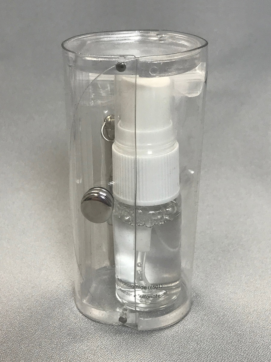 Eye glasses cleaning kit, clear container - back view