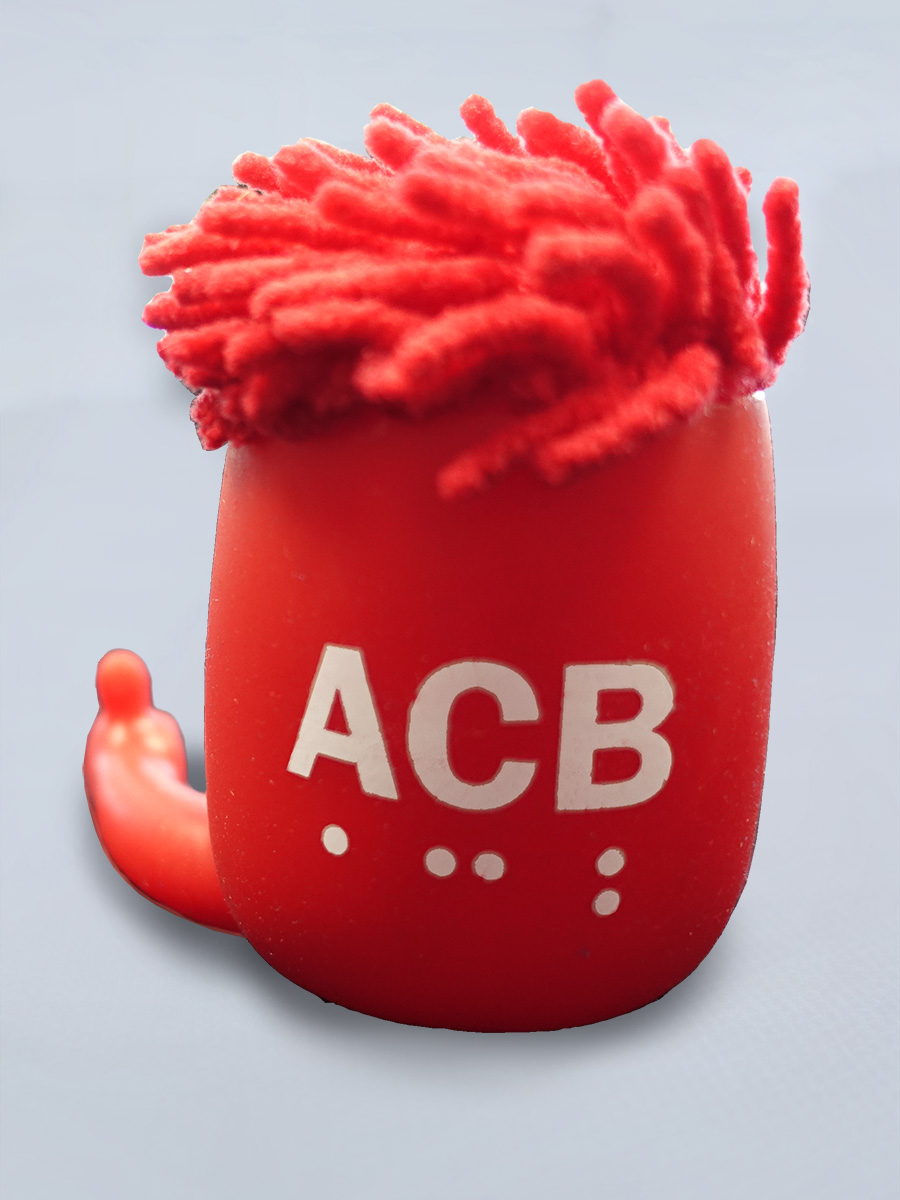 Red phone stand - back view with ACB logo