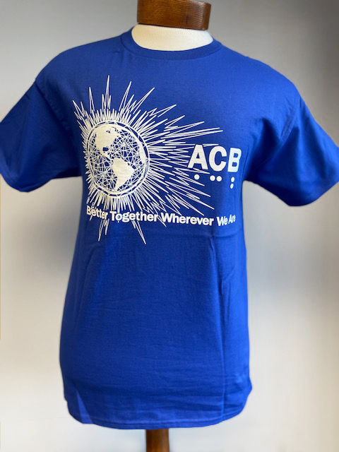 Blue T-Shirt, front view with Better Together globe image