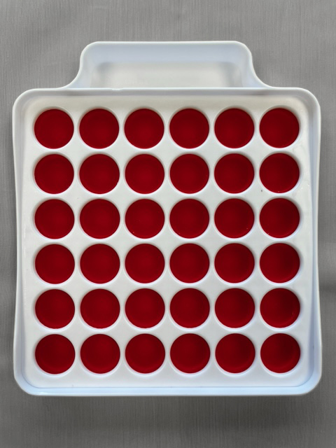 Red and white square pop bubble - flattened bubbles