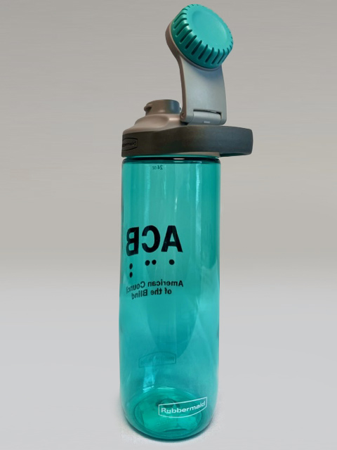 Translucent Aqua bottle with Black ACB Logo - side view