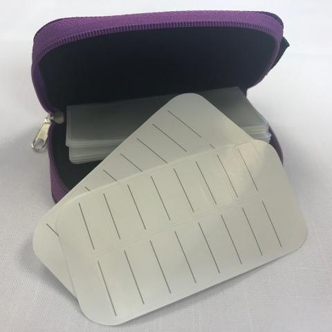 Purple zippered card organizer - open inside view