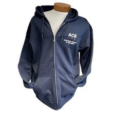 Blue zippered hoodie with ACB logo